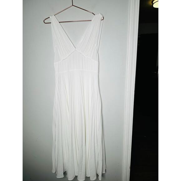 TOME White Pleated V-Neckline Sleeveless Midi Dress size 6 - Picture 6 of 13